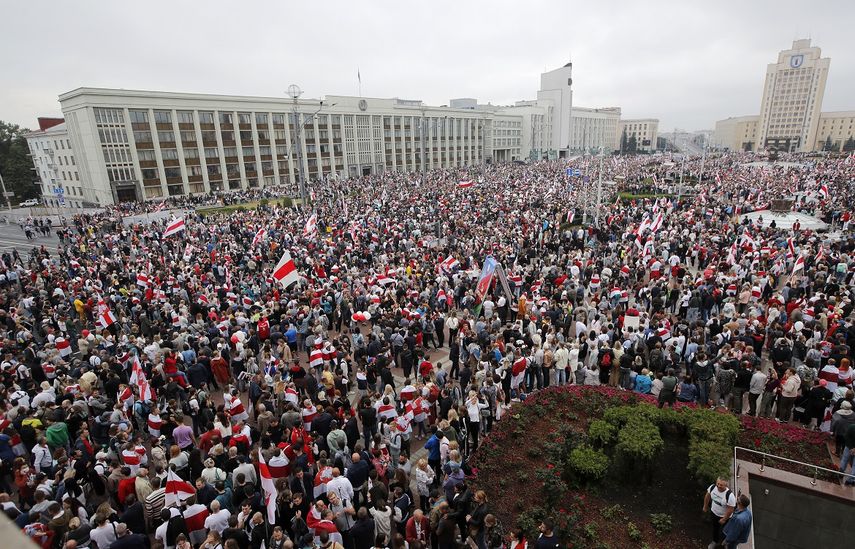 Las protestas en Minsk, Bielorrusia, el 23 de agosto del 2020.&nbsp;