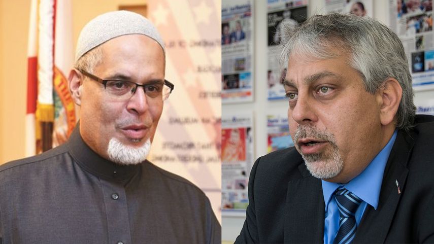 El capellán musulmán Wilfredo Amr Ruiz y el cónsul israelí en Miami Lior Haiat.