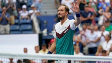 Daniil Medvedev celebra su victoria ante Andrey Rublev durante los cuartos de final del US Open, el miércoles 6 de septiembre de 2023, en Nueva York.