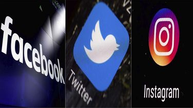 Esta combinación de fotos muestra los logos de plataformas de medios sociales, desde la izquierda, Facebook, Twitter e Instagram.&nbsp;