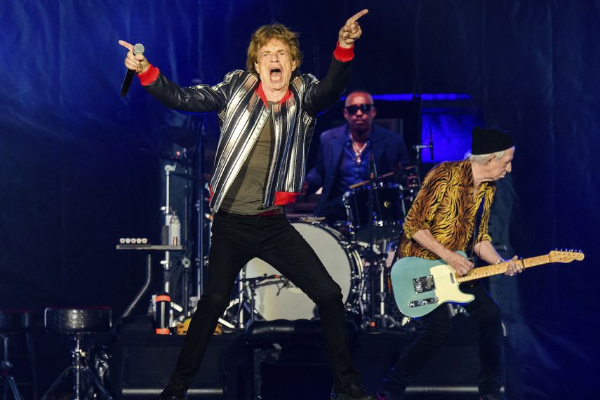 Mick Jagger, Steve Jordan y Keith Richards, de The Rolling Stones, durante la gira No Filter&nbsp;en The Dome en el Americas Center, el domingo 26 de septiembre de 2021, en St. Louis.