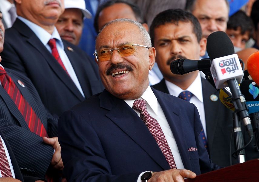 Fotografía de archivo del expresidente Ali Abdalá Saleh, antiguo aliado de los rebeldes, mientras asiste a un evento de celebración del 35 aniversario de la formación de su partido, el Congreso general del Pueblo, en Saná (Yemen).&nbsp;