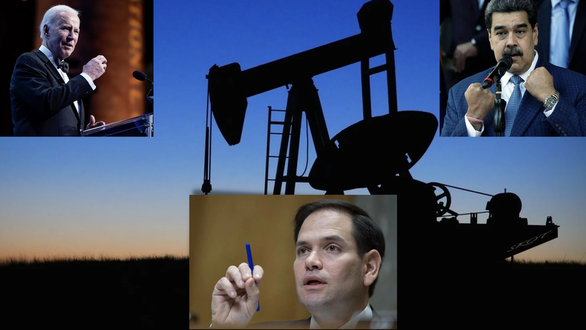 Collage con imágenes de Joe Biden, Marco Rubio y Nicolás Maduro.&nbsp;