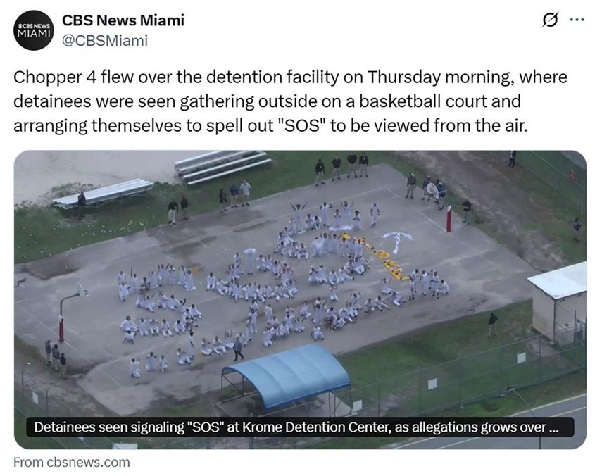 Captura de pantalla muestra una protesta en el Centro de Detención de Krome, en Miami-Dade