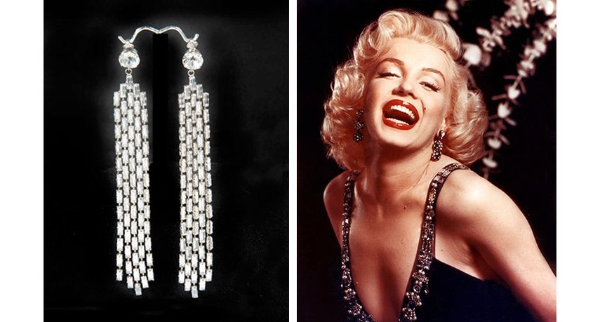 Aretes con gemas artificiales que la actriz usó en 1955. (CORTESÍA)