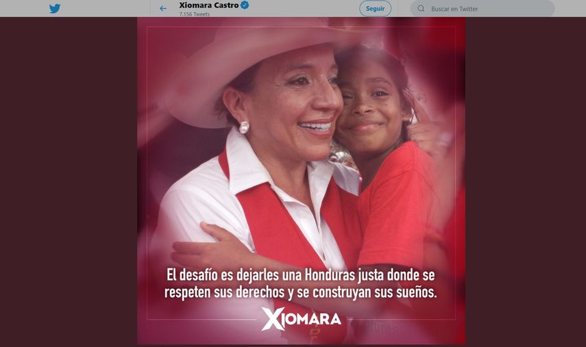 Fotograf&iacute;a de Xiomara Castro de Zelaya en un mensaje de campa&ntilde;a publicado en su cuenta oficial de Twitter el 10 de septiembre de 2019.