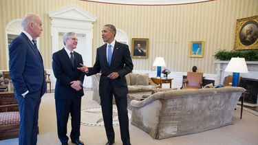 Foto Archivo. El presidente Barack Obama con Merrick Garland (centro) y el vicepresidente Joe Biden, quien fue propuesto para el Tribunal Supremo. Pero fue rechazada por los republicanos.