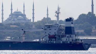 El buque mercante Razoni cruza el estrecho del Bósforo, en Estambul, Turquía, el 3 de agosto de 2022.&nbsp;