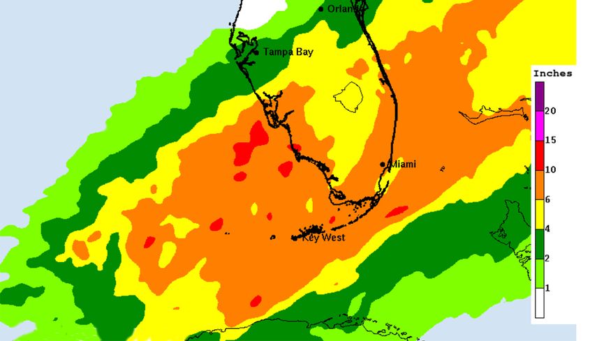 Acumulación de lluvia, 24 horas, durante el paso del ciclón tropical # 1, 2022.