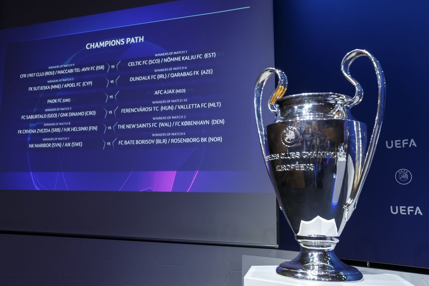 Esta fotografía muestra el sorteo de la tercera ronda de eliminatorias de la Liga de Campeones, en Nyon, Suiza, el lunes 22 de julio de 2019.&nbsp;