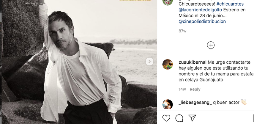 Imagen del actor Gael García Bernal publicada en su perfil oficial en Instagram.