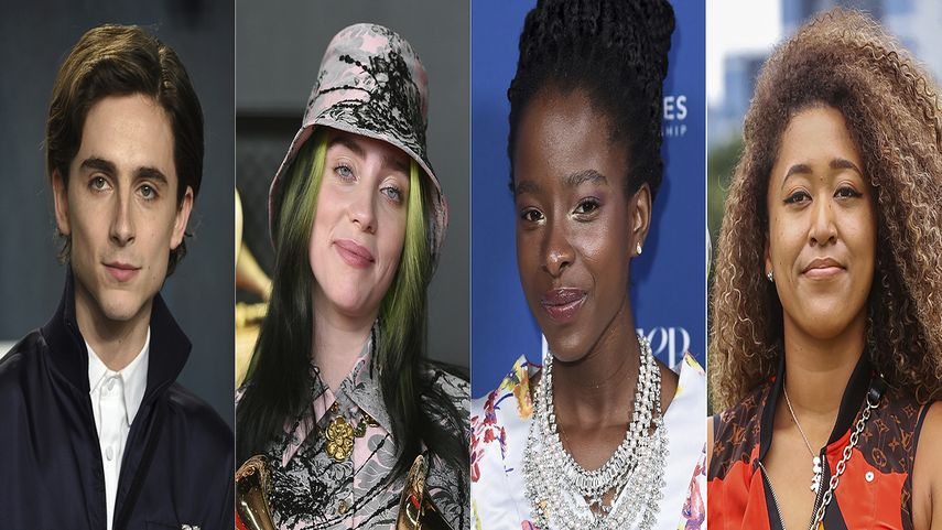 En esta combinación de fotos, de izquierda a derecha, el actor Timothée Chalamet, la cantante Billie Eilish, la poeta Amanda Gorman y la tenista Naomi Osaka, quienes presidirán la Gala del Met el 13 de septiembre de 2021.