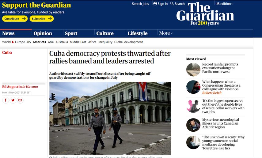 The Guardian también reflejó lo ocurrido en Cuba.&nbsp;