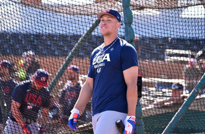 El patrullero Aaron Judge, capitán de la selección de Estados Unidos, durante una sesión de práctica de bateo, el 3 de marzo de 2026.