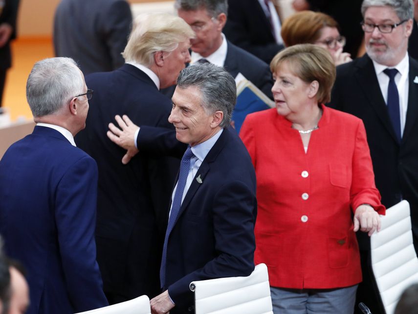 El presidente de Argentina, Mauricio&nbsp;Macri, el presidente estadounidense, Donald Trump &nbsp;y la canciller alemana, Angela Merkel.&nbsp;