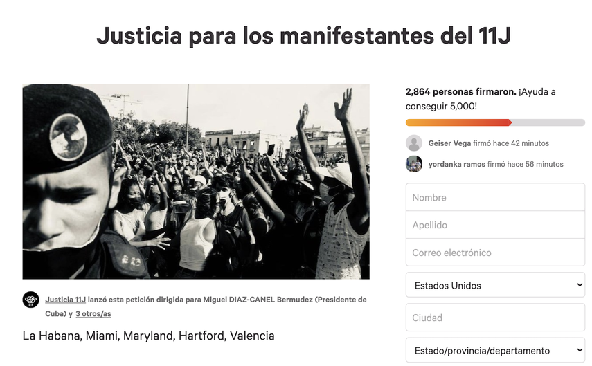 La petición en línea que busca justicia para los manifestantes del 11 de julio en Cuba.