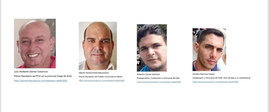 Los cuatro responsables de la represión contra manifestantes en Morón, Ciego de Ávila. Cuba.&nbsp;