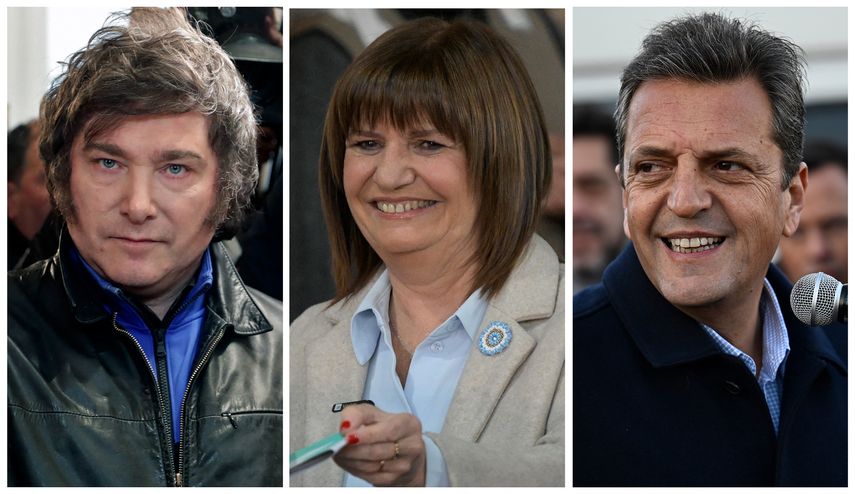 Javier Milei, Patricia Bullrich y Sergio Massa