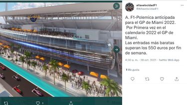 Imagen referencial de cómo será la recta principal del GP de Miami en la Fórmula 1 frente al Hotel Hard Rock