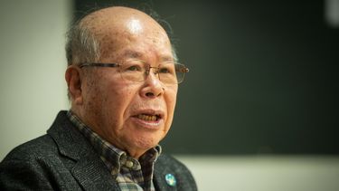 El superviviente del bombardeo de Nagasaki y premio Nobel de la Paz 2024en el Colegio Lourdes FUHEM, a 16 de enero de 2025, en Madrid (España).