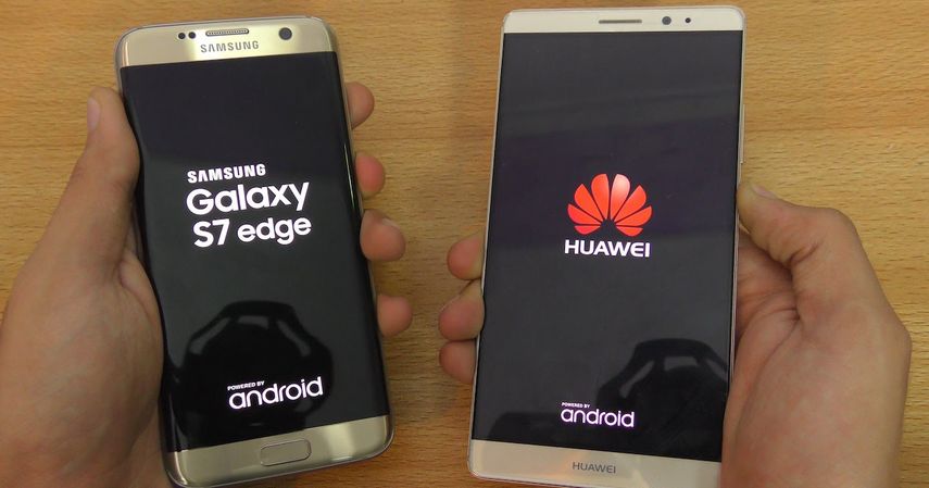 Celulares de Samsung y Huawei.
