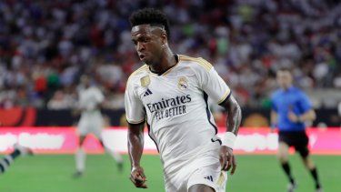 El atacante del Real Madrid, Vinicius Junior, durante el partido amistoso contra el Manchester United, el miércoles 26 de julio de 2023, en Houston.