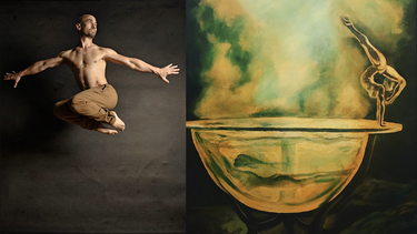 El artista Asahel Rosales junto a una de sus obras.&nbsp;