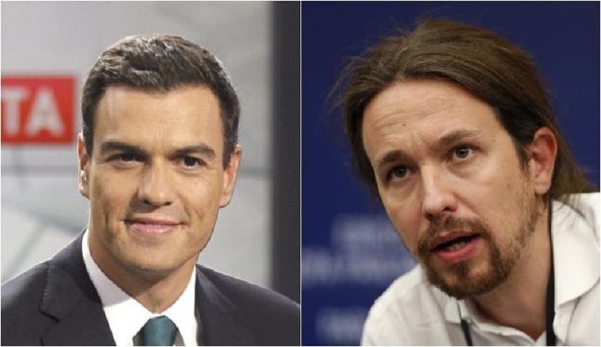  Pedro Sánchez y Pablo Iglesias, que hasta ahora habían sido rivales; ahora deben acordar para unir fuerzas (ARCHIVO)