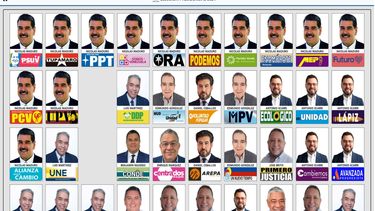 Tarjetón con las candidaturas para las elecciones presidenciales de Venezuela del 28 de julio.