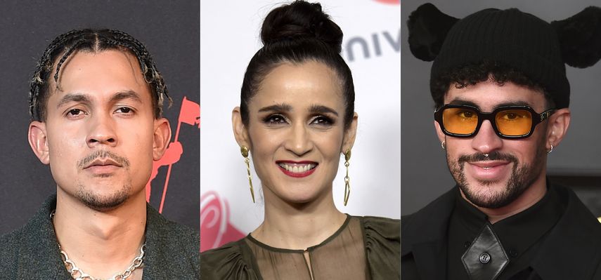 En esta combinación de fotografías de izquierda a derecha: Tainy, Julieta Venegas y Bad Bunny. Tainy lanzó la canción Lo Siento BB:/ con Venegas y Bad Bunny.