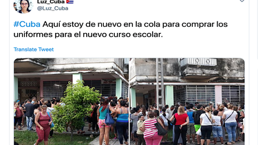 Captura de pantalla de la cuenta de la periodista Luz Escobar, quien reportó sobre las largas filas para comprar uniformes escolares.&nbsp;