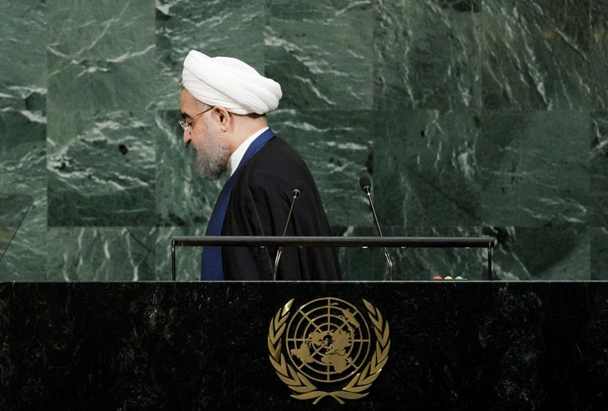 El presidente iraní, Hasan Rohaní, tras pronunciar su discurso durante la segunda jornada del 72 Período de Sesiones de la Asamblea General de las Naciones Unidas, en la sede de la ONU en Nueva York, Estados Unidos, hoy, 20 de septiembre de 2017.