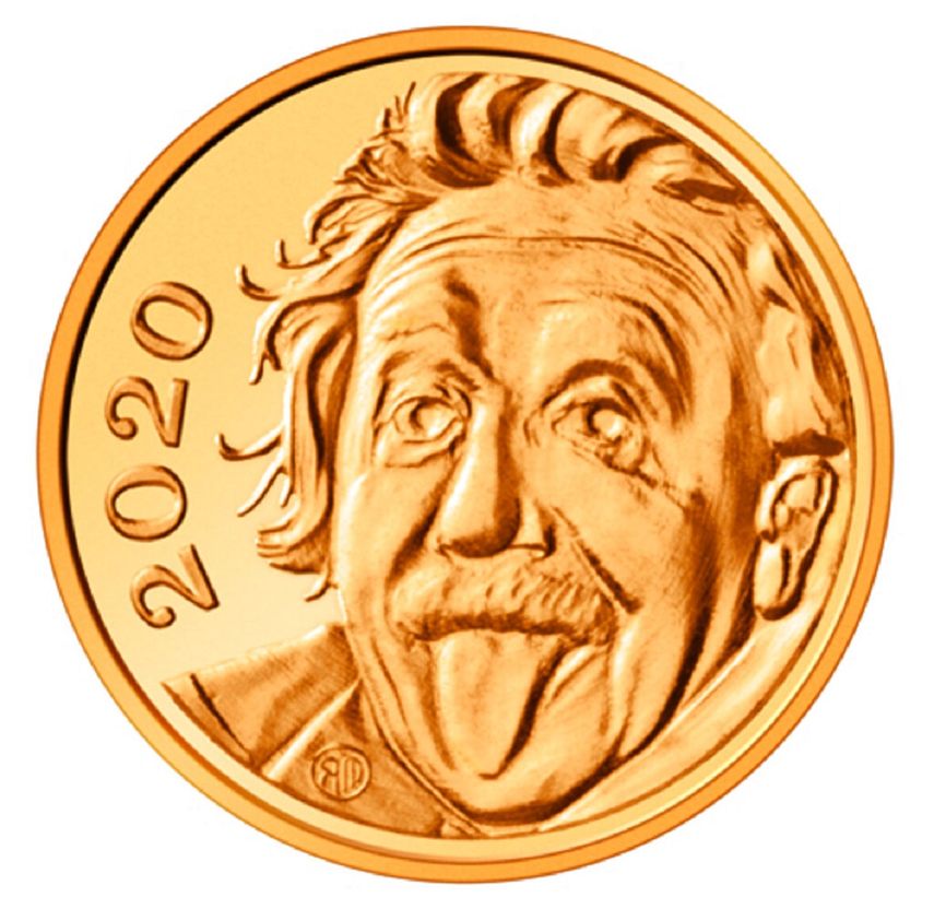 La foto sin fecha distribuida por Swissmint muestra una moneda de oro con la cara de Albert Einstein en el anverso.