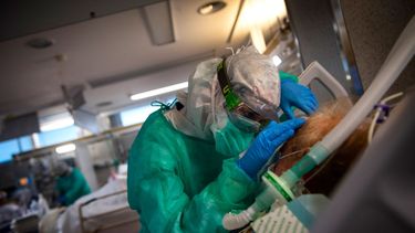 M&eacute;dico&nbsp;atiende a un paciente con coronavirus en la Unidad de Cuidados Intensivos del Hospital Povisa en Vigo, en el noroeste de Espa&ntilde;a.