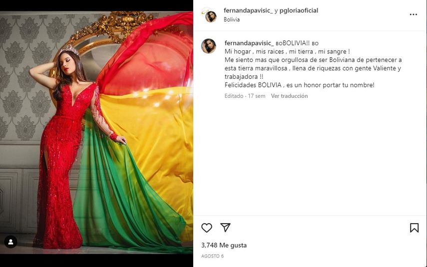 Fernanda Pasivic tras ganar el Miss Bolivia. Producciones Gloria informó que Pasivic fue destituida y deberá entregar la corona.