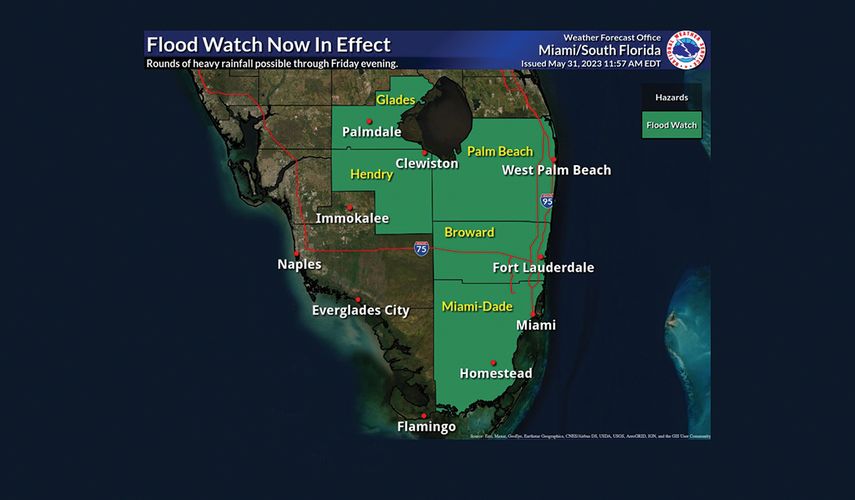 Este mapa recoge los condados de Florida donde la lluvia podría ser fuerte.