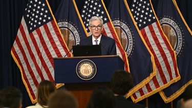 El presidente de la Reserva Federal Jerome Powell durante una conferencia de prensa.