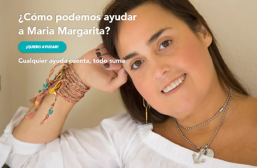 Captura de pantalla de la página que recolecta fondos para María Margarita.&nbsp;