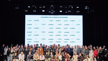 Algunos miembros de la directiva y profesionales del sector de la música asisten a la presentación de la Academia de la Música de España, el 24 de enero de 2024. &nbsp;