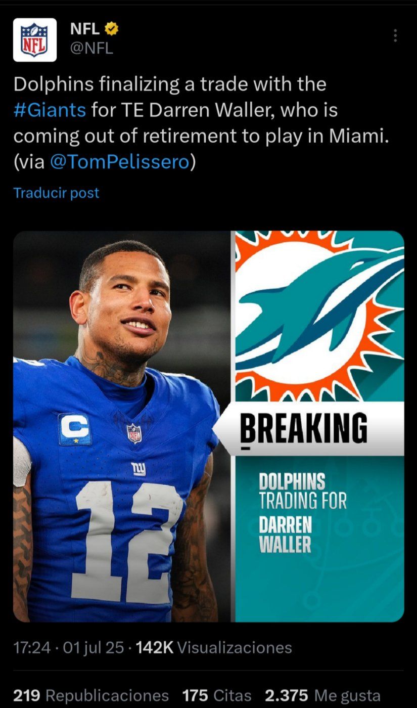 La cuenta oficial de NFL anuncia el pacto entre Dolphins de Miami y Darren Waller