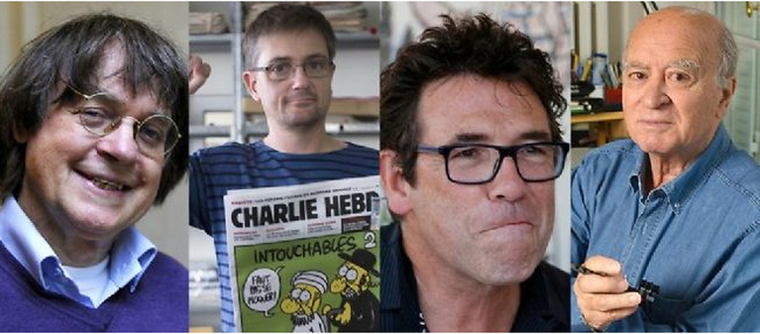 Stéphane Charbonnier, alias Charb, Jean Cabut, Georges Wolinski y Tignous. 