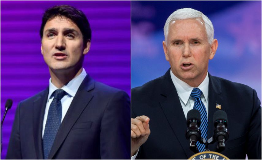 El primer ministro canadiense, Justin Trudeau, y el vicepresidente de EEUU, Mike Pence.&nbsp;