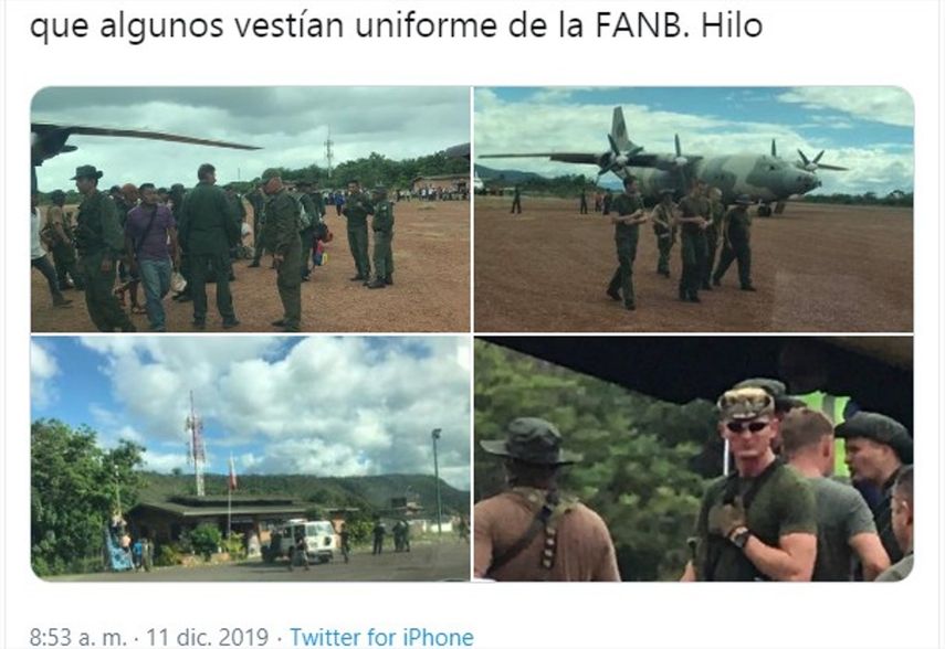 Conjunto de im&aacute;genes de un contingente de militares rusos en territorio venezolano publicadas el 11 de diciembre de 2019 por la periodista venezolana Mariana Reyes en su cuenta de Twitter.