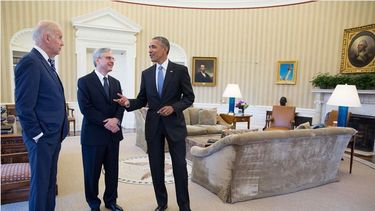 El presidente Barack Obama con Merrick Garland (centro) y el vicepresidente Joe Biden, quien fue propuesto para el Tribunal Supremo. Pero fue rechazada por los republicanos.  &nbsp;