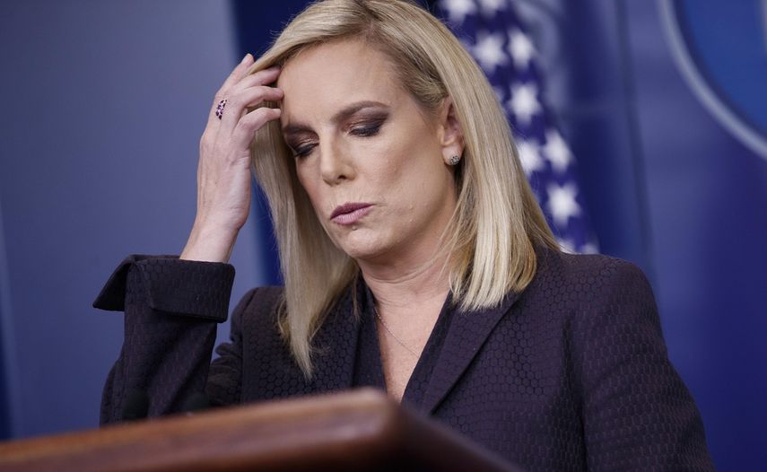 Kirstjen Nielsen, secretaria de Seguridad Nacional del Gobierno de Donald Trump, durante una conferencia de prensa en abril de 2018.
