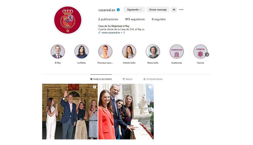 Captura de la recién inaugurada cuenta de Instagram de la Casa Real. &nbsp;
