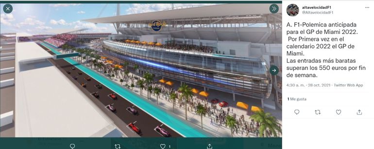 Imagen referencial de cómo será la recta principal del GP de Miami en la Fórmula 1 frente al Hotel Hard Rock