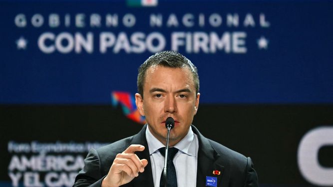 El presidente Daniel Noboa&nbsp; afrmó que el acuerdo beneficia a 53% de las exportaciones no petroleras. (AFP)