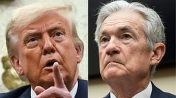 Fotomontaje del presidente de Estados Unidos Donald J. Trump y el jefe de la Reserva Federal o Banco Central, Jerome Powell. Fotomontaje del presidente de Estados Unidos Donald J. Trump y el jefe de la Reserva Federal o Banco Central, Jerome Powell.