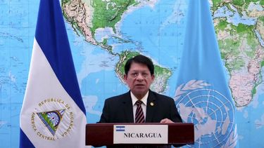 El canciller de Nicaragua Denis Moncada se dirige a la Asamblea General de Naciones Unidas el martes 29 de septiembre del 2020.